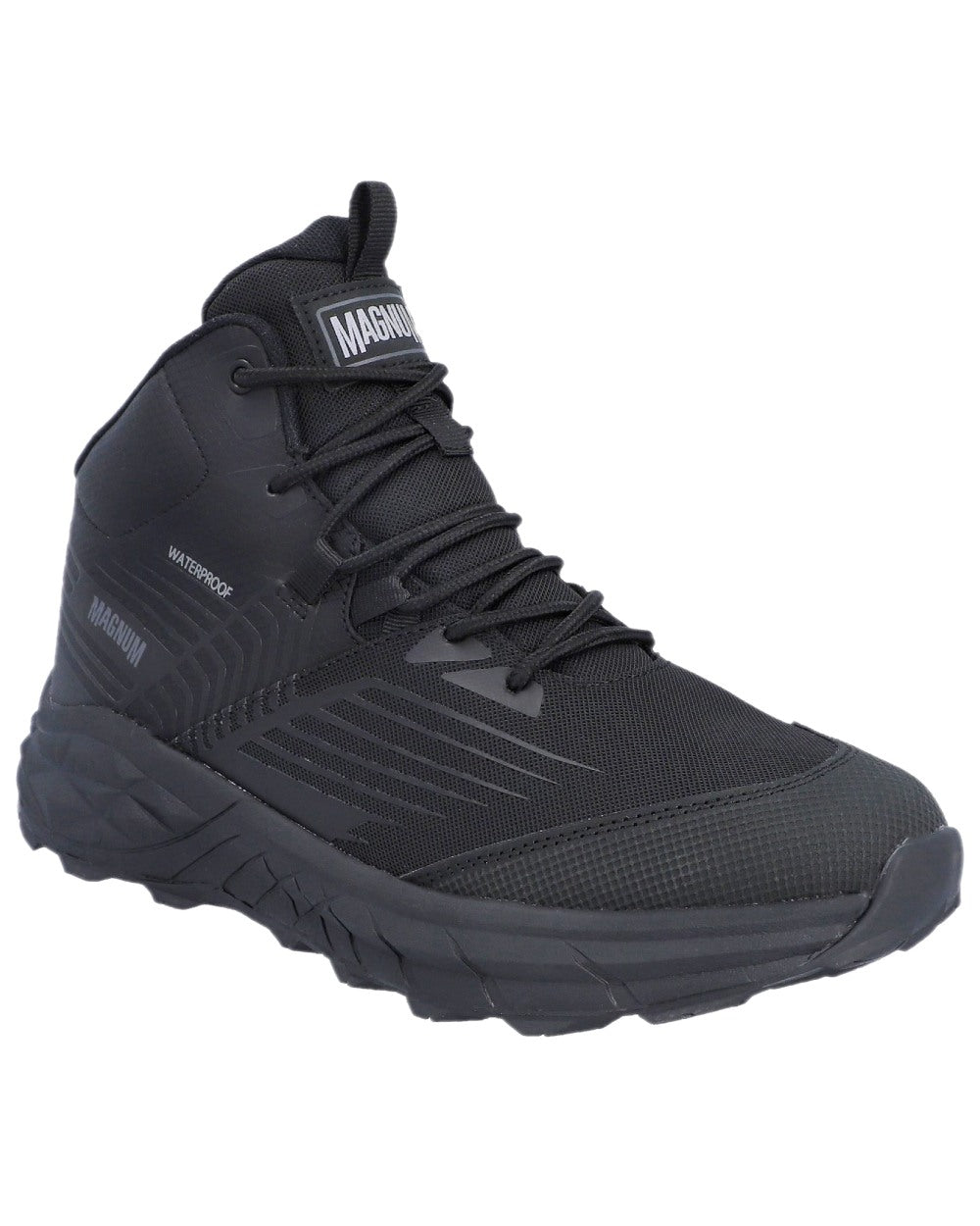 Black Coloured Magnum Mens Geo Storm 6.0 Waterproof Boots on white background 