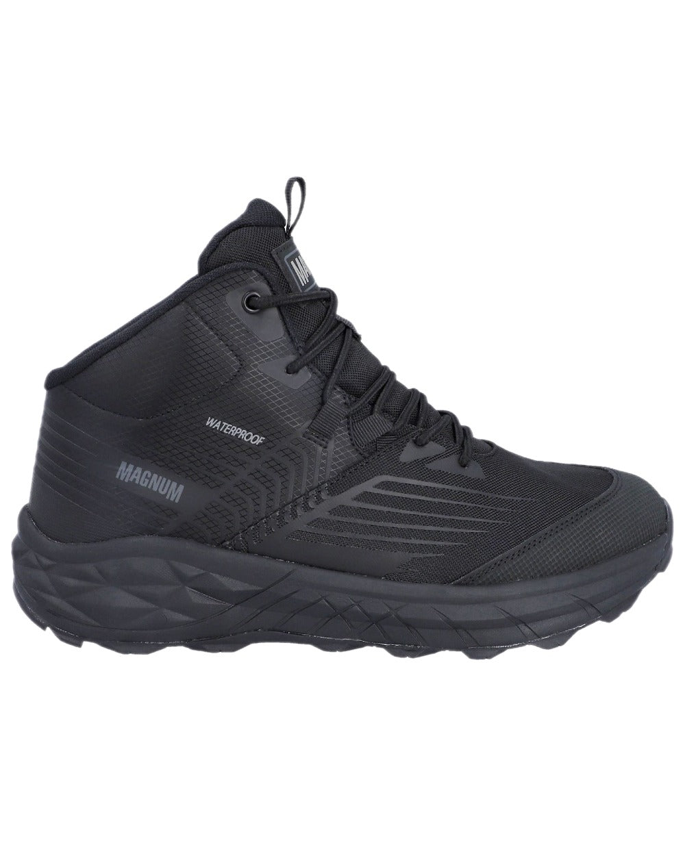 Black Coloured Magnum Mens Geo Storm 6.0 Waterproof Boots on white background 