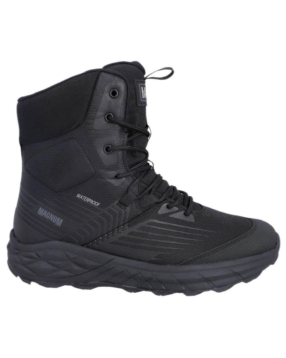 Black Coloured Magnum Mens Geo Storm 8.0 Waterproof Boots on white background 