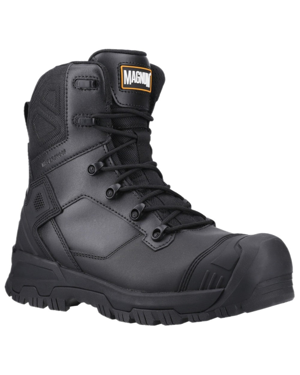 Black Coloured Magnum Mens Highway 8.0 Waterproof Safety Boots on white background 