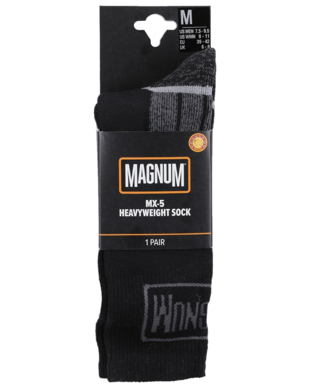 Black Coloured Magnum Mens MX-5 Heavyweight Socks With Merino Wool on white background 