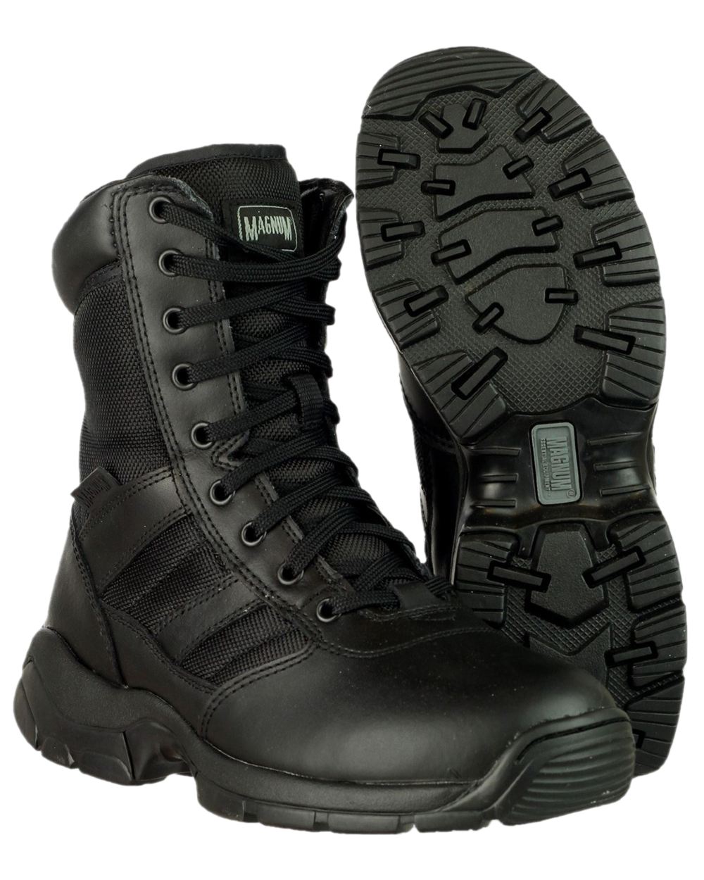 Black Coloured Magnum Mens Panther 8.0 Side-Zip Uniform Boots on white background 