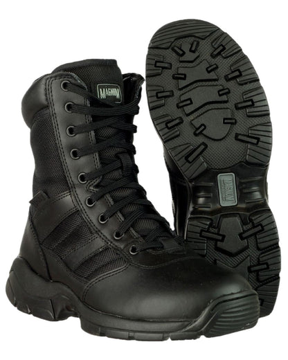 Black Coloured Magnum Mens Panther 8.0 Side-Zip Uniform Boots on white background 