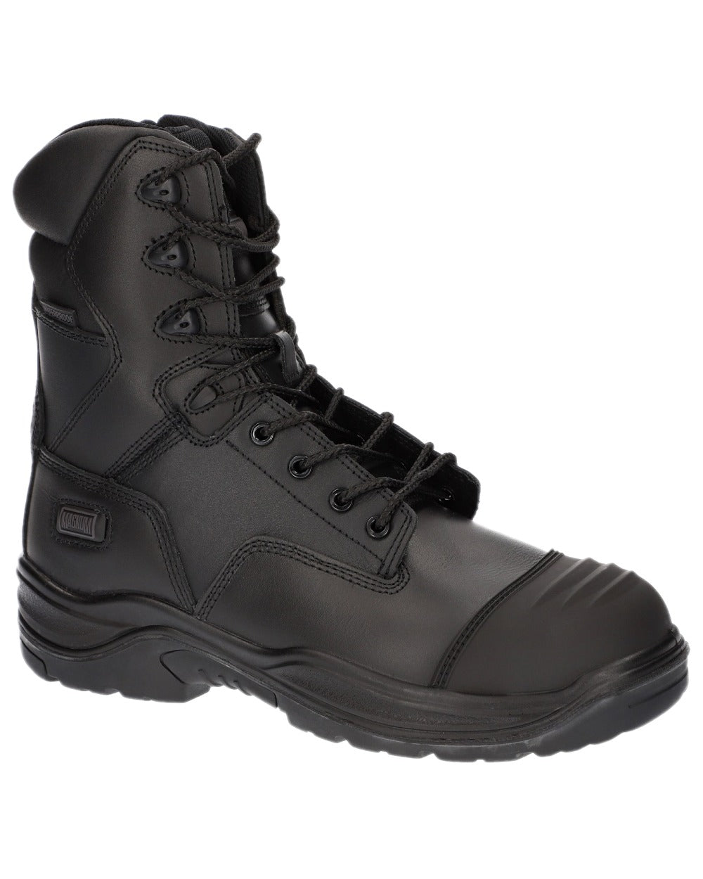 Black Coloured Magnum Mens Rigmaster 8.0 Side-Zip CT CP WP Uniform Safety Boots on white background 