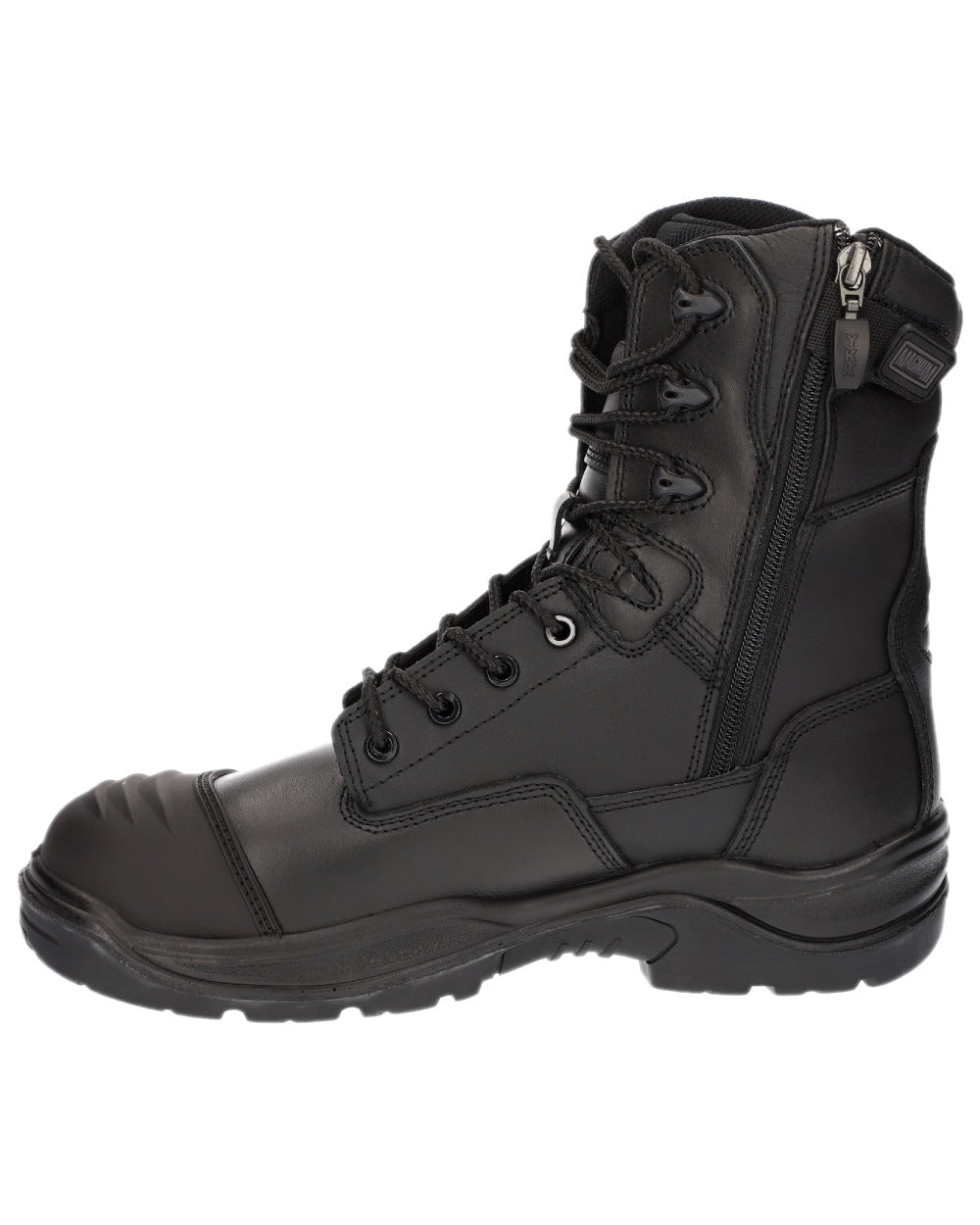 Black Coloured Magnum Mens Rigmaster 8.0 Side-Zip CT CP WP Uniform Safety Boots on white background 