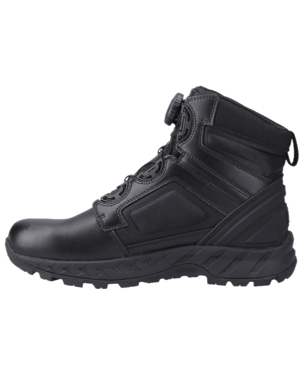 Black Coloured Magnum Mens Spider Exo 6.0 Waterproof M-Lock Occupational Boots on white background 