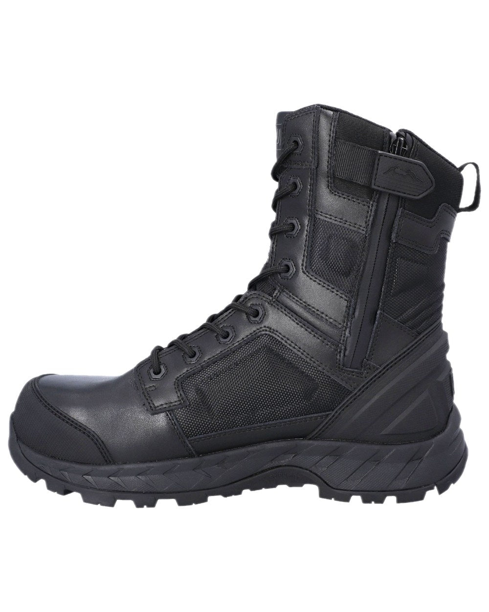 Black Coloured Magnum Mens Spider Exo 8.0 CT Waterproof Safety Boots on white background 