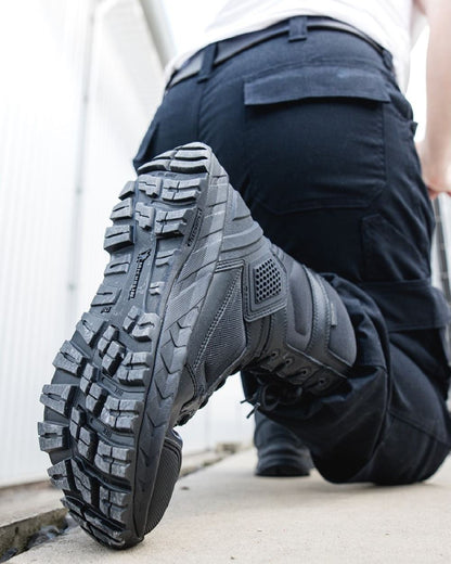 Black Coloured Magnum Mens Spider Exo 8.0 SZ Waterproof Occupational Boots on outdoor background 