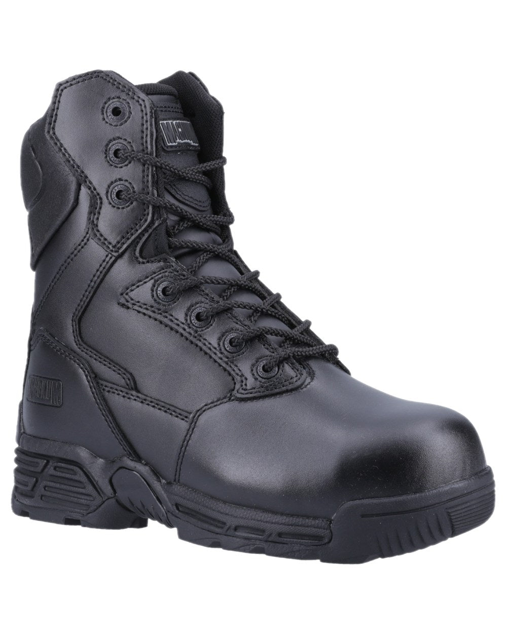 Black Coloured Magnum Mens Stealth Force 8.0 CT CP Uniform Safety Boots on white background 