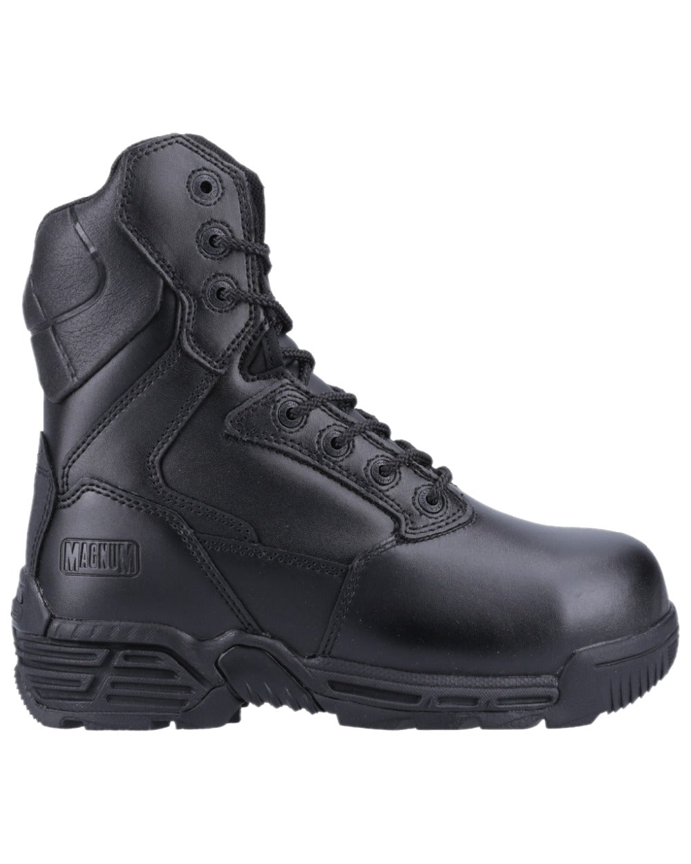 Black Coloured Magnum Mens Stealth Force 8.0 CT CP Uniform Safety Boots on white background 