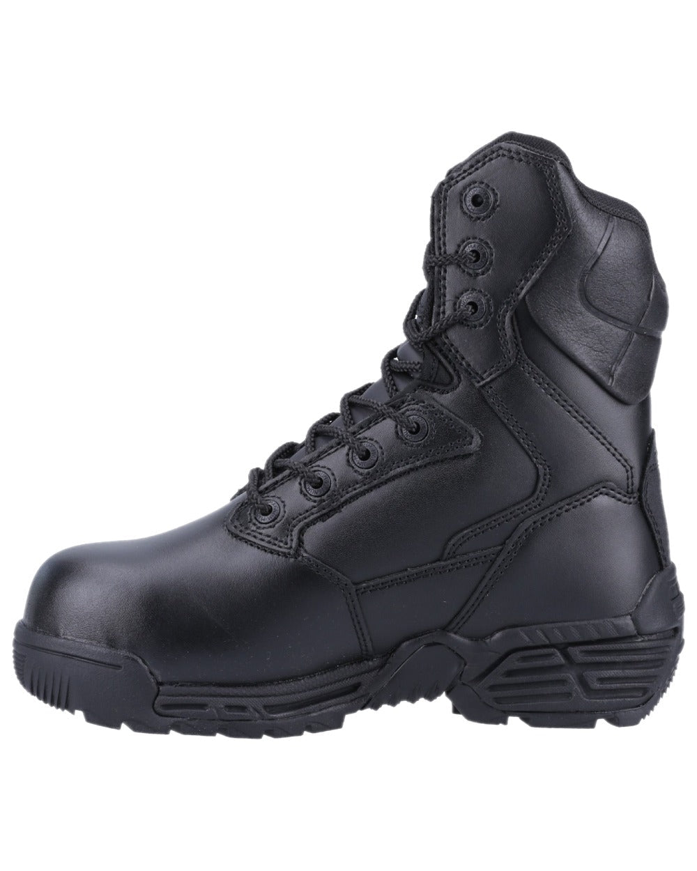 Black Coloured Magnum Mens Stealth Force 8.0 CT CP Uniform Safety Boots on white background 