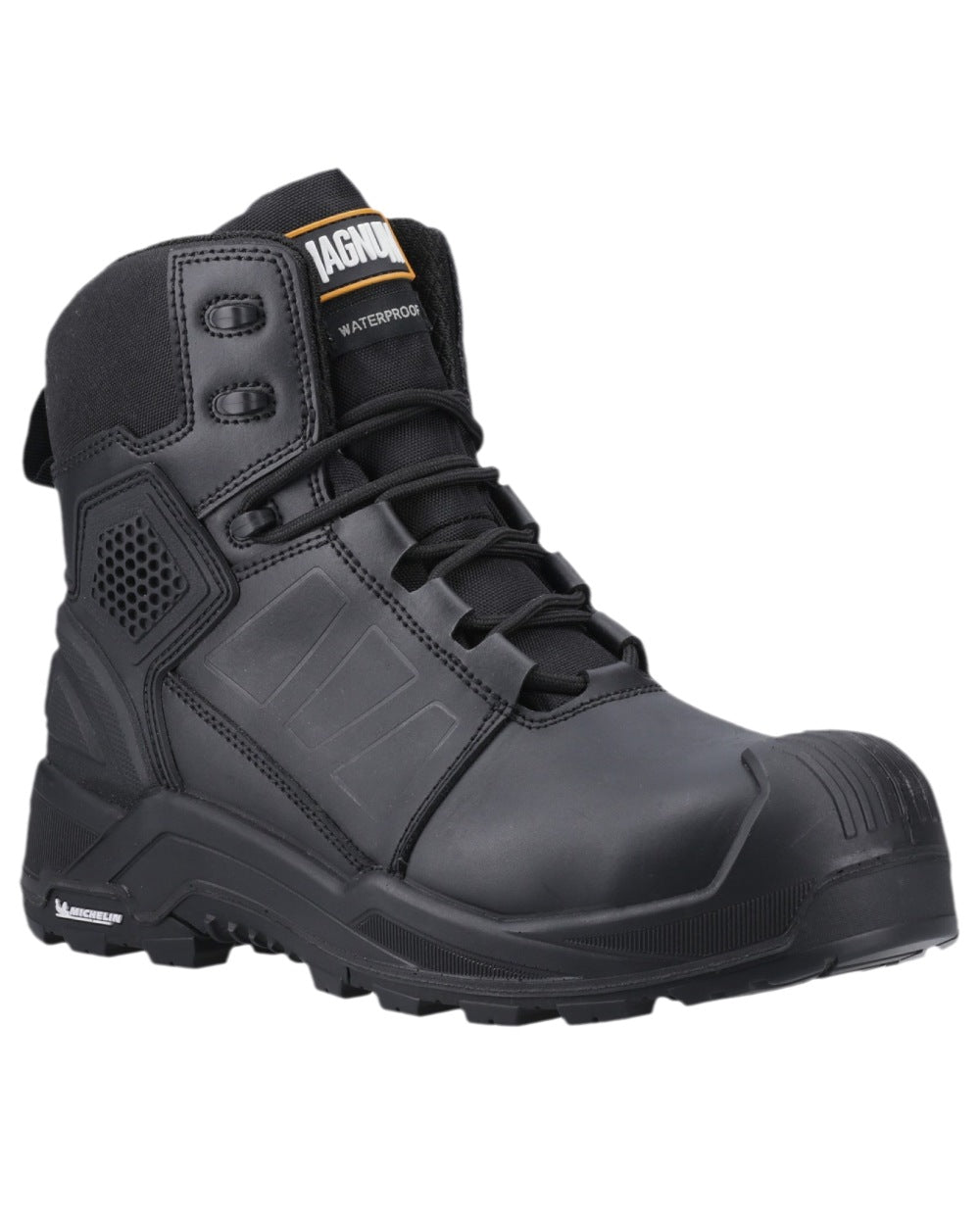 Black Coloured Magnum Mens Storm Force 6.0 Waterproof Safety Boots on white background 