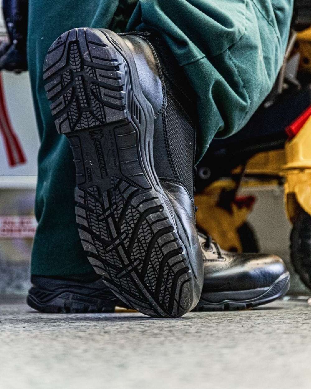 Black Coloured Magnum Mens Strike Force 6.0 Waterproof Uniform Boots on outdoor background 