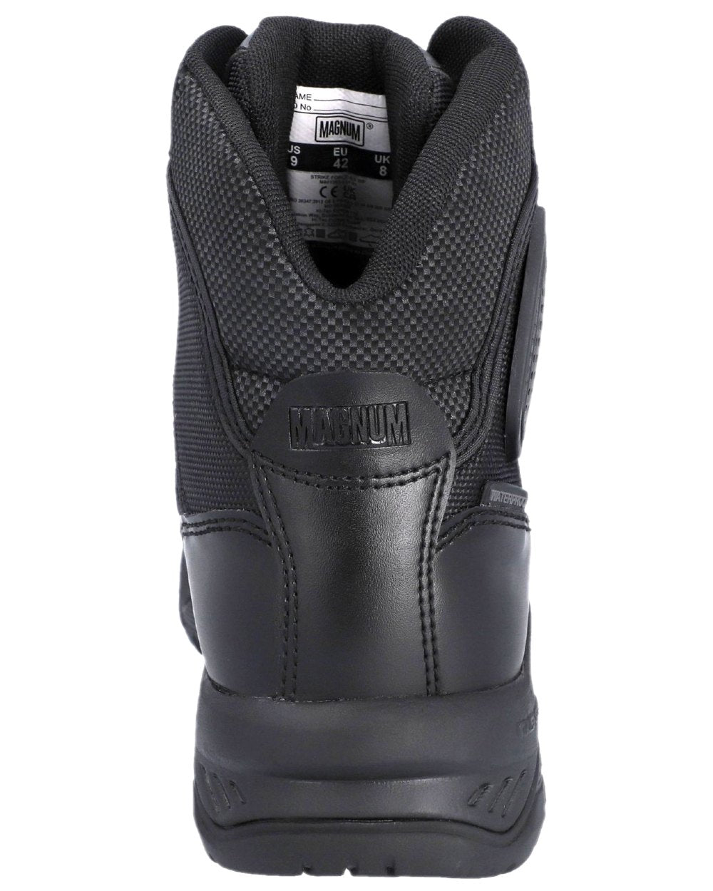 Black Coloured Magnum Mens Strike Force 6.0 Waterproof Uniform Boots on white background 
