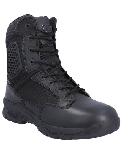 Black Coloured Magnum Mens Strike Force 8.0 Side-Zip Waterproof Uniform Boots on white background 