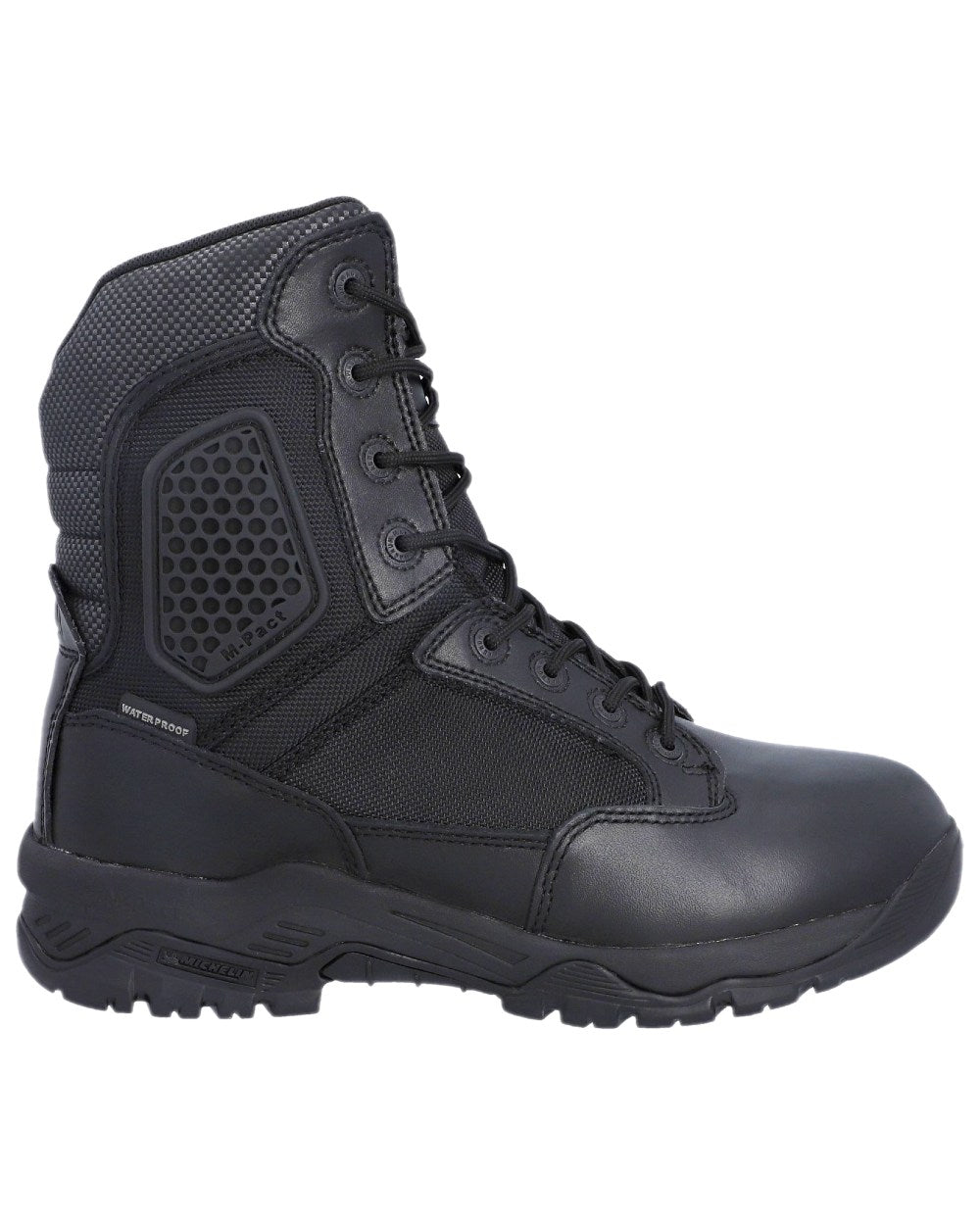 Black Coloured Magnum Mens Strike Force 8.0 Side-Zip Waterproof Uniform Boots on white background 