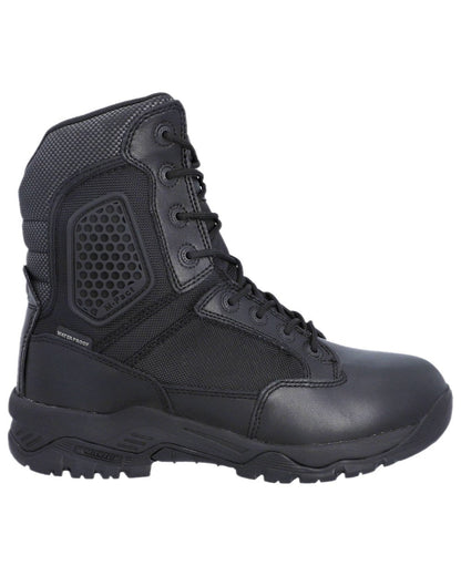 Black Coloured Magnum Mens Strike Force 8.0 Side-Zip Waterproof Uniform Boots on white background 
