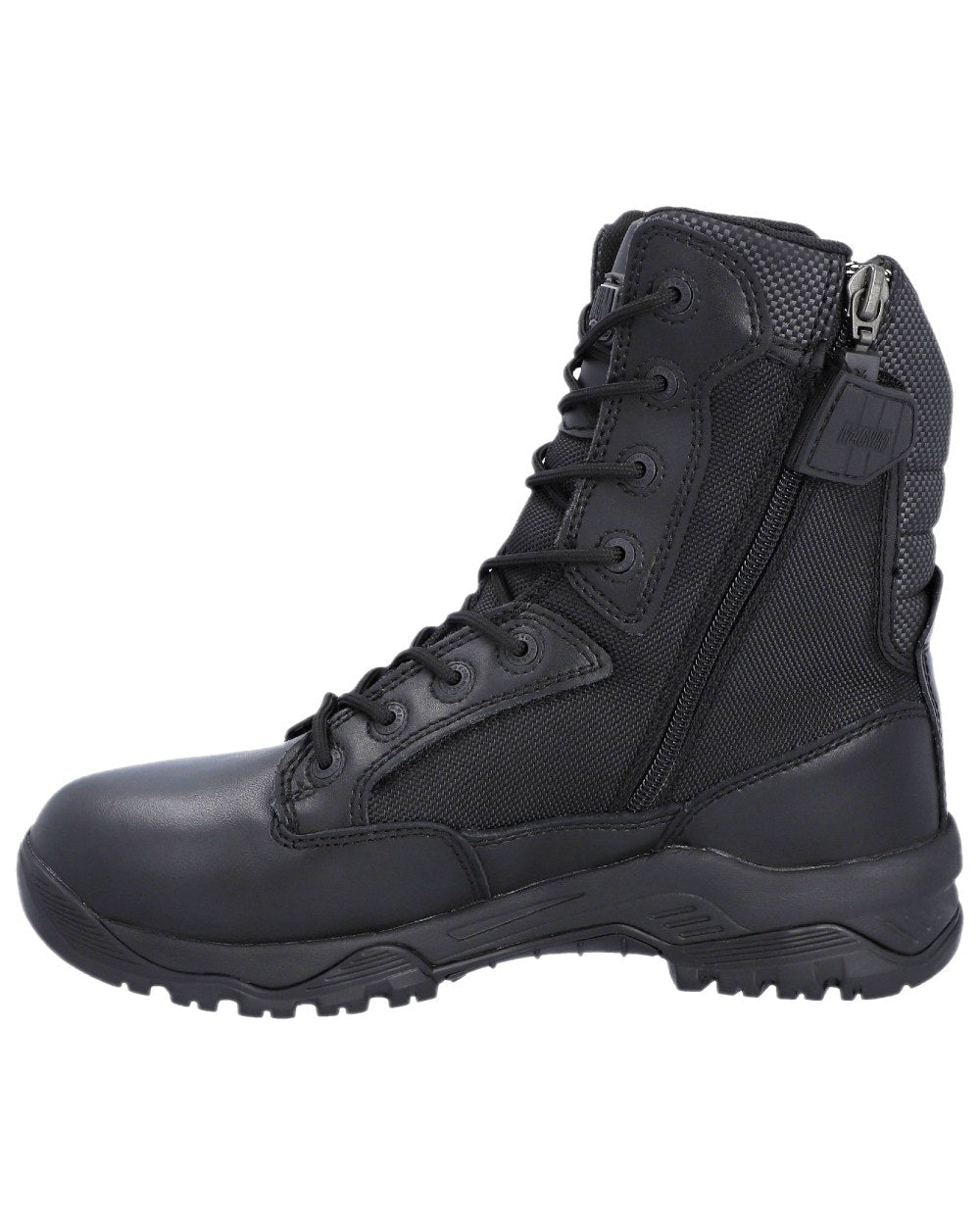 Black Coloured Magnum Mens Strike Force 8.0 Side-Zip Waterproof Uniform Boots on white background 