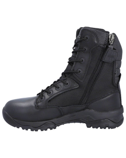 Black Coloured Magnum Mens Strike Force 8.0 Side-Zip Waterproof Uniform Boots on white background 
