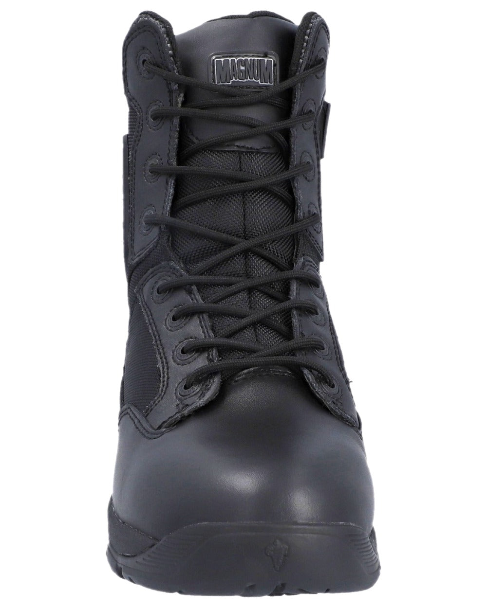 Black Coloured Magnum Mens Strike Force 8.0 Side-Zip Waterproof Uniform Boots on white background 