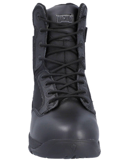 Black Coloured Magnum Mens Strike Force 8.0 Side-Zip Waterproof Uniform Boots on white background 
