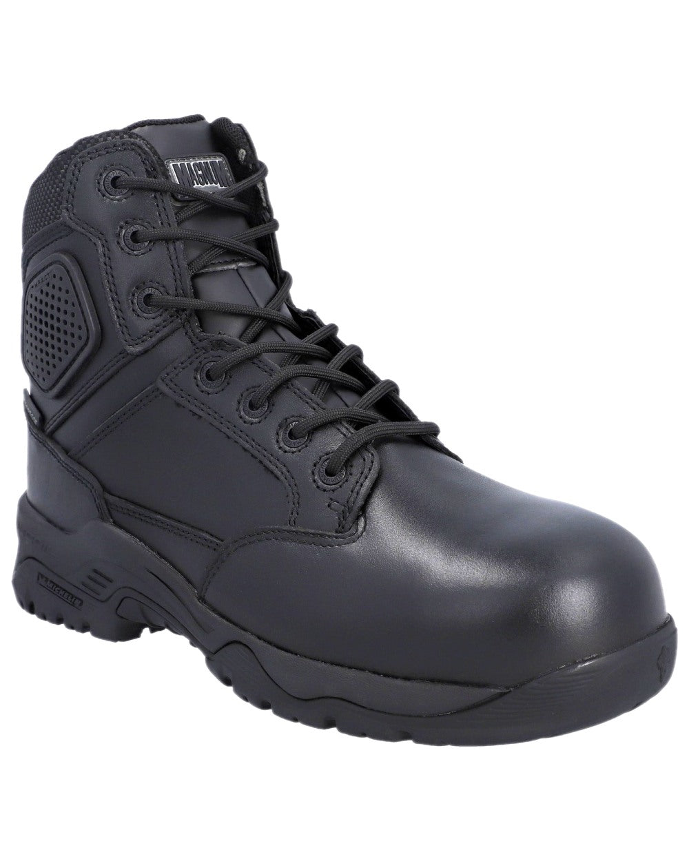 Black Coloured Magnum Strike Force 6.0 Waterproof Boots on white background 