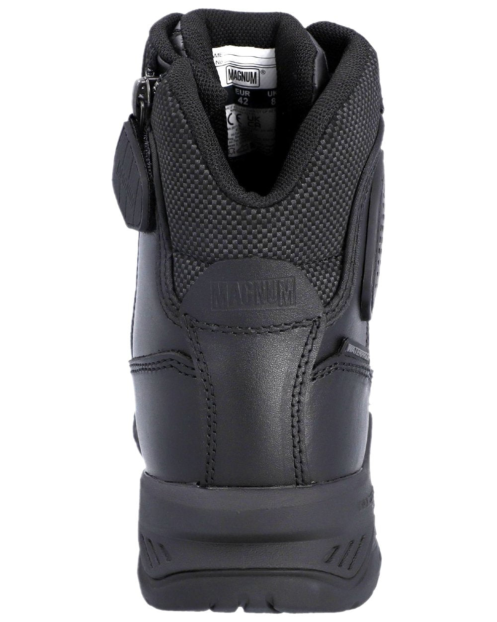 Black Coloured Magnum Strike Force 6.0 Waterproof Boots on white background 