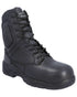 Black Coloured Magnum Strike Force 8.0 Side-Zip CT CP Waterproof Uniform Safety Boots on white background 
