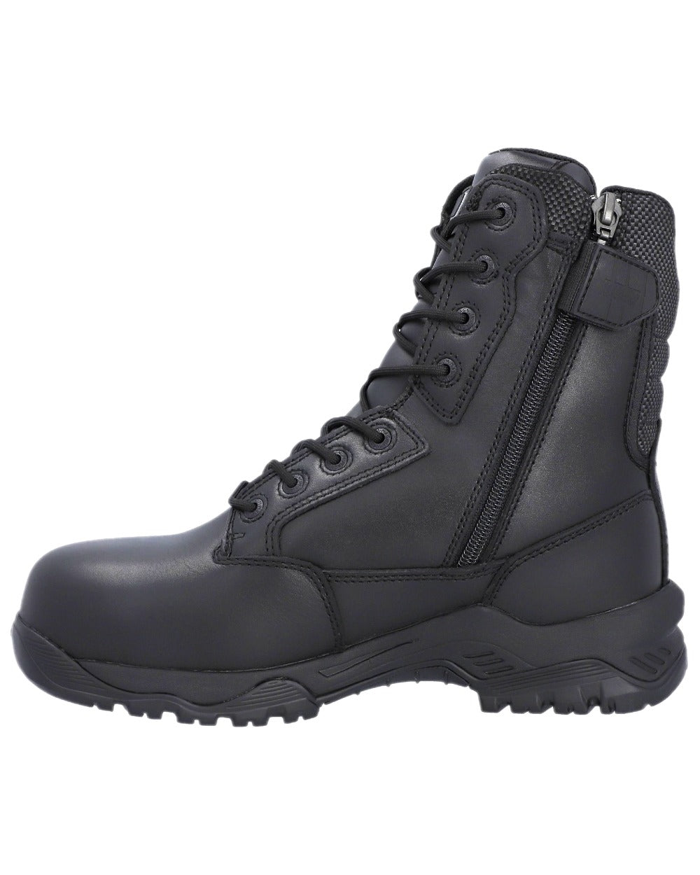 Black Coloured Magnum Strike Force 8.0 Side-Zip CT CP Waterproof Uniform Safety Boots on white background 