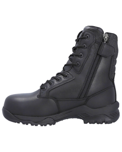 Black Coloured Magnum Strike Force 8.0 Side-Zip CT CP Waterproof Uniform Safety Boots on white background 
