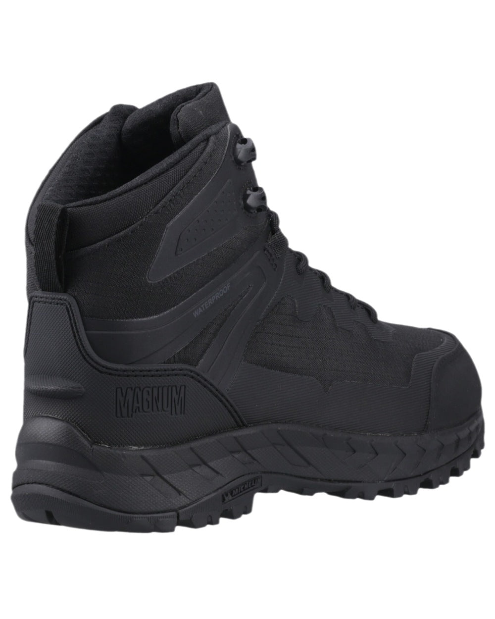 Black Coloured Magnum Ultima Pro 6.0 Waterproof Uniform Boots on white background 