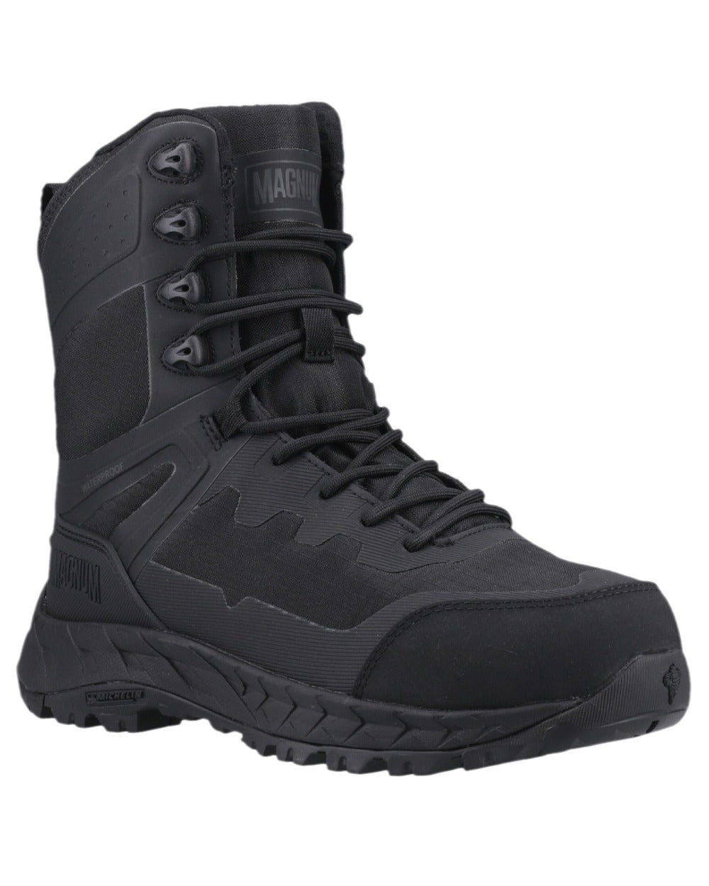 Black Coloured Magnum Ultima Pro 8.0 Waterproof Side-Zip Uniform Boots on white background 