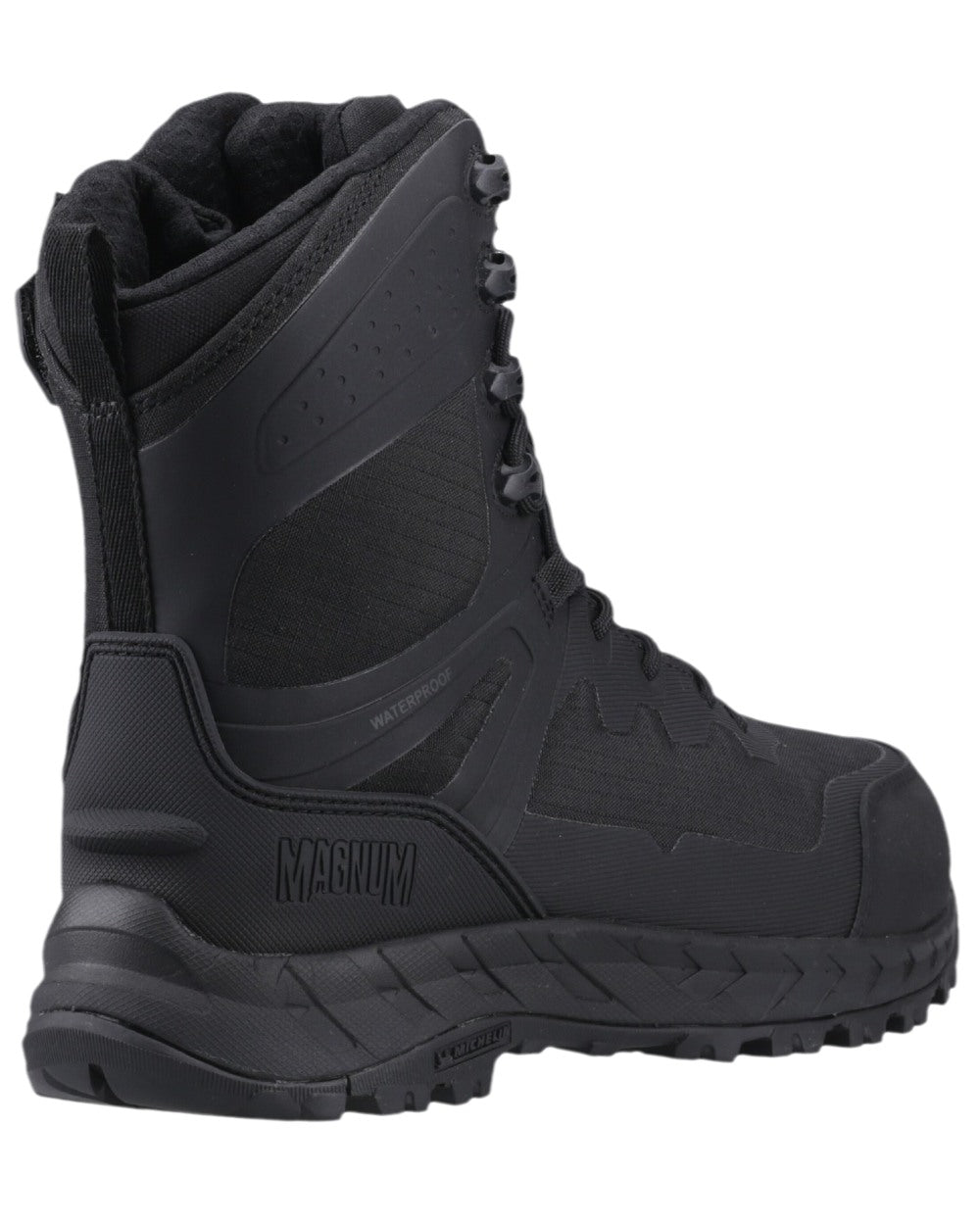 Black Coloured Magnum Ultima Pro 8.0 Waterproof Side-Zip Uniform Boots on white background 
