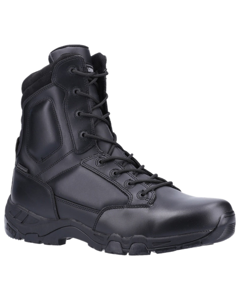 Black Coloured Magnum Viper Pro 8.0 Plus Leather Waterproof Uniform Boots on white background 