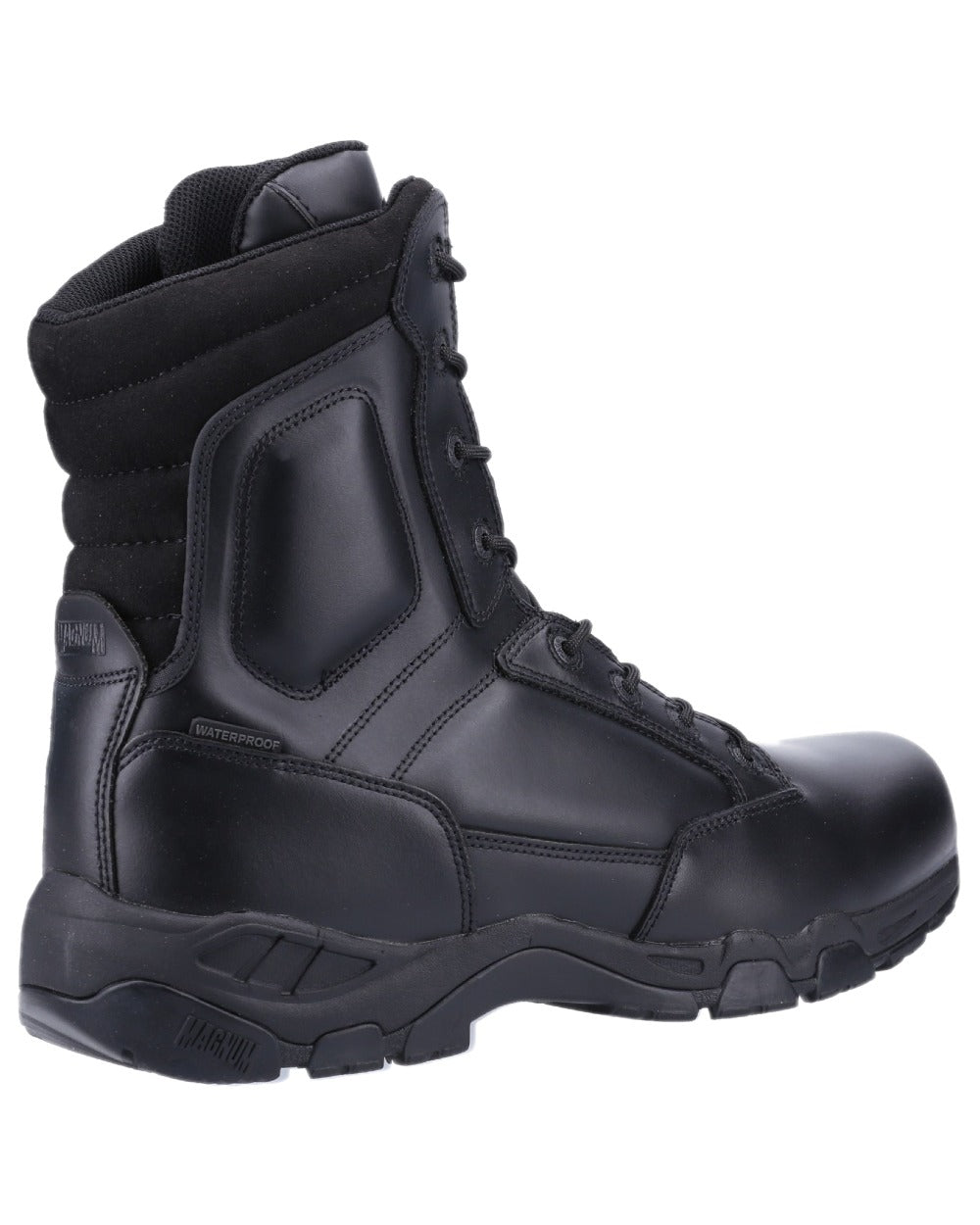 Black Coloured Magnum Viper Pro 8.0 Plus Leather Waterproof Uniform Boots on white background 