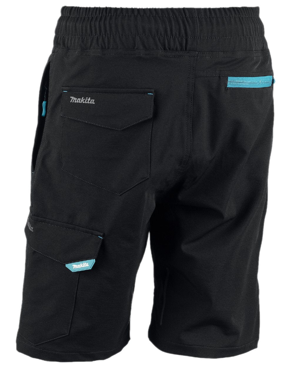 Black Coloured Makita Mens Axis Stretch Shorts on white background 