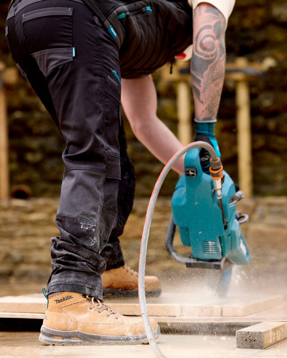 Tan Coloured Makita Mens Kyoto Safety Boots on outdoor background 