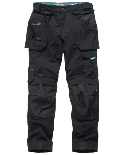 Black Coloured Makita Mens Onyx Stretch Trousers on white background 
