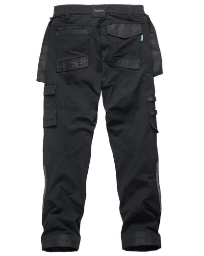Black Coloured Makita Mens Onyx Stretch Trousers on white background 