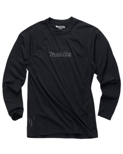 Black Coloured Makita Mens Tech Baselayer Top on white background 