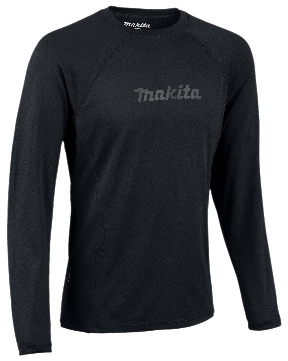 Black Coloured Makita Mens Tech Baselayer Top on white background 