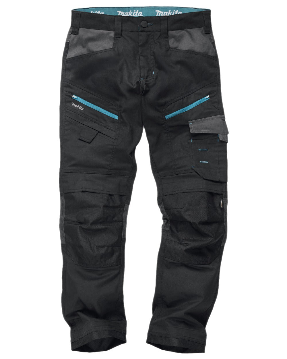 Black Coloured Makita Mens Vector Stretch Trousers on white background 