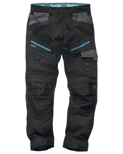 Black Coloured Makita Mens Vector Stretch Trousers on white background 