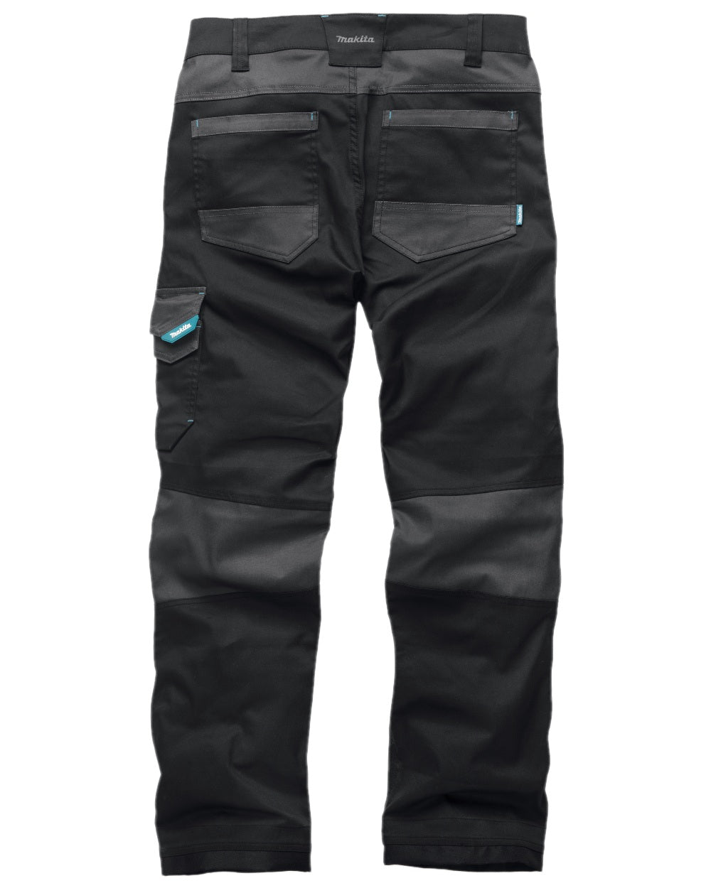 Black Coloured Makita Mens Vector Stretch Trousers on white background 