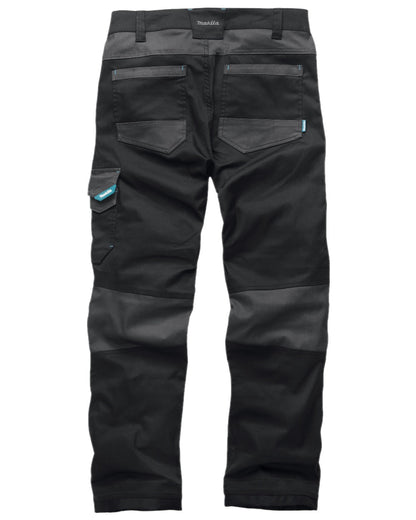 Black Coloured Makita Mens Vector Stretch Trousers on white background 