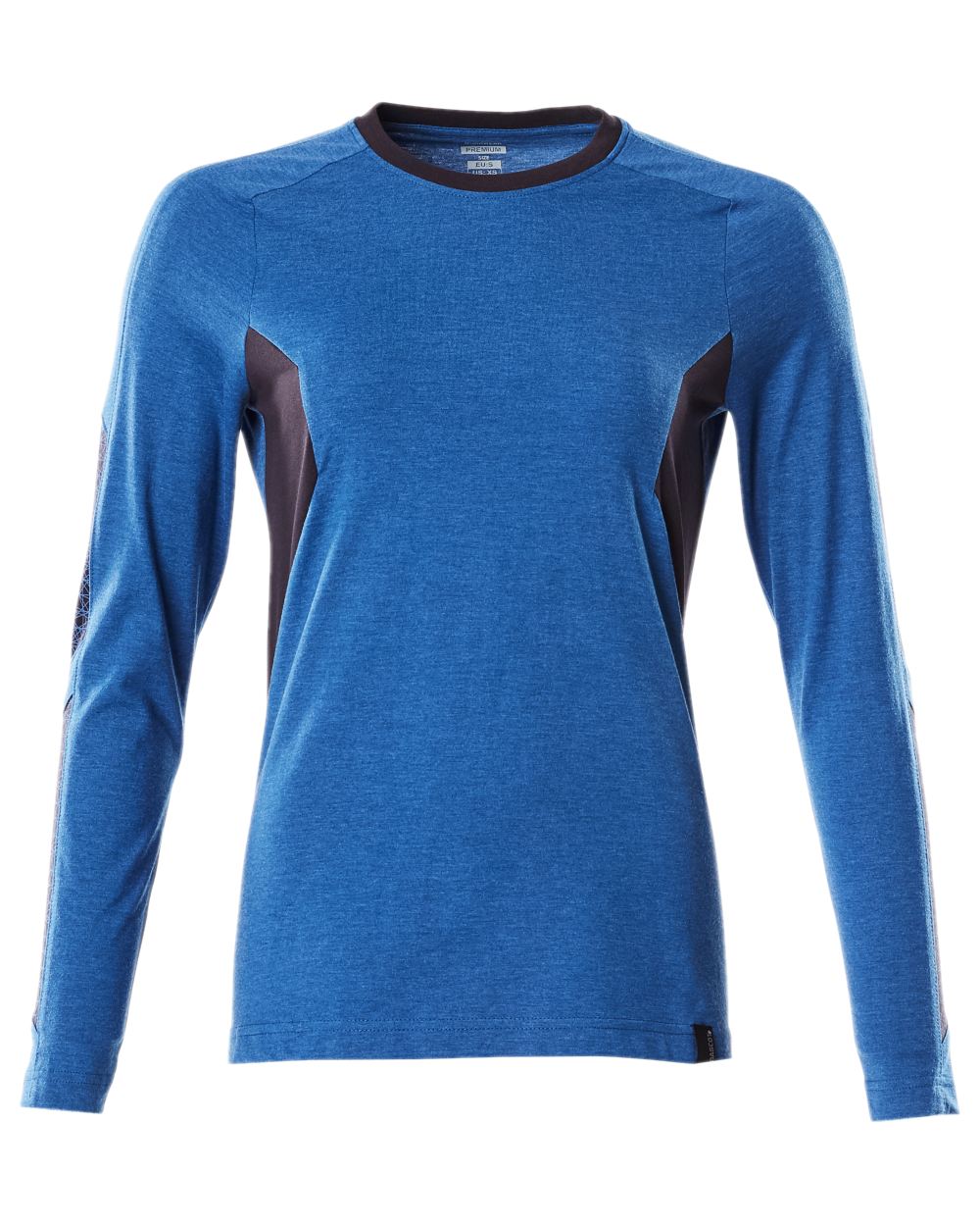 Azure Blue Dark Navy Coloured Mascot Womens Accelerate Long Sleeved T-Shirt on white background 