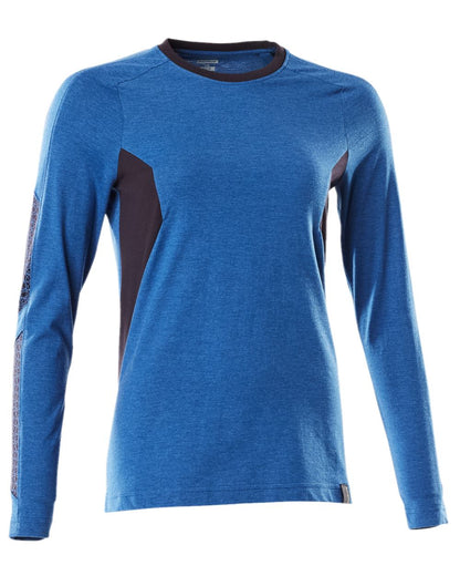 Azure Blue Dark Navy Coloured Mascot Womens Accelerate Long Sleeved T-Shirt on white background 