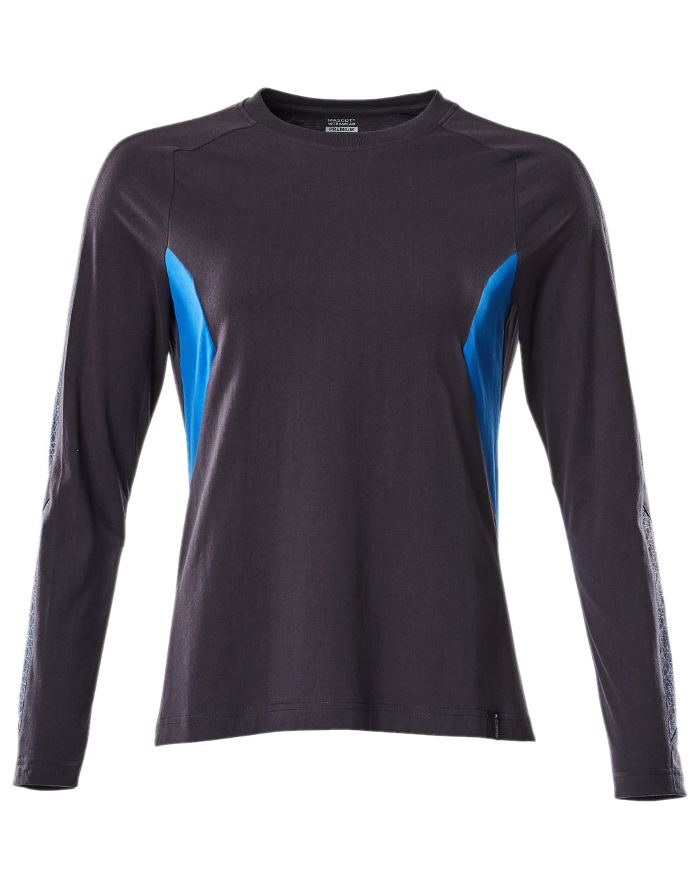 Dark Navy Azure Blue Coloured Mascot Womens Accelerate Long Sleeved T-Shirt on white background 