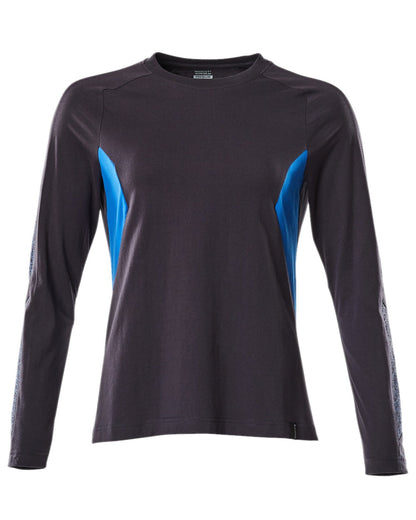 Dark Navy Azure Blue Coloured Mascot Womens Accelerate Long Sleeved T-Shirt on white background 