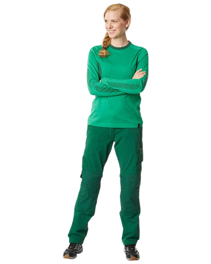 Grass Green Coloured Mascot Womens Accelerate Long Sleeved T-Shirt on white background 
